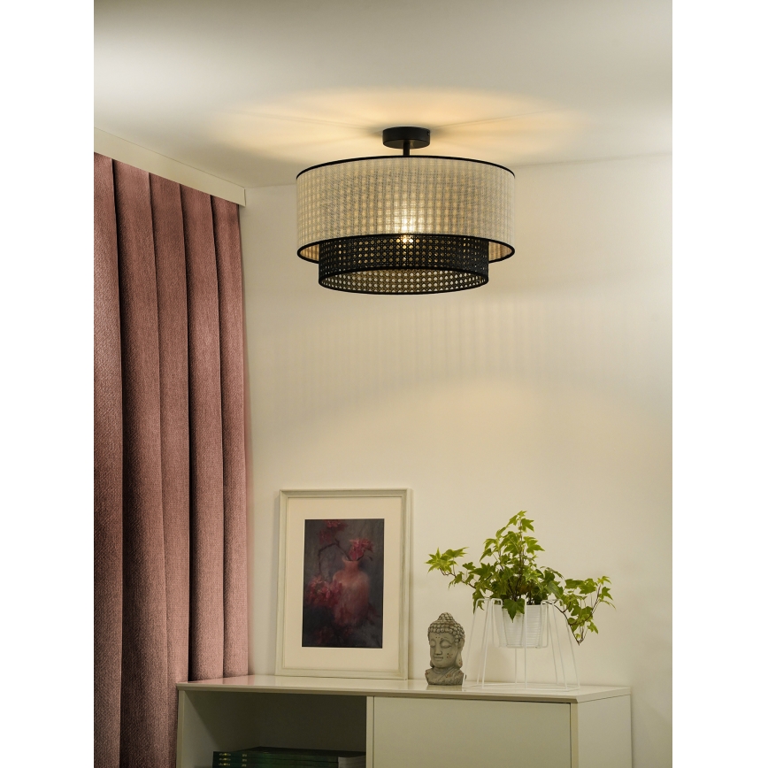 Duolla - Kiinteä kattokruunu RATTAN YUTE 1xE27/15W/230V halkaisija 45 cm kerma/musta
