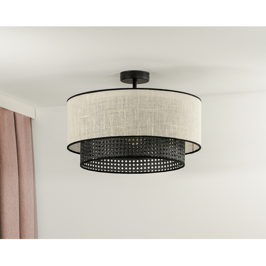 Duolla - Kiinteä kattokruunu RATTAN YUTE 1xE27/15W/230V halkaisija 45 cm kerma/musta