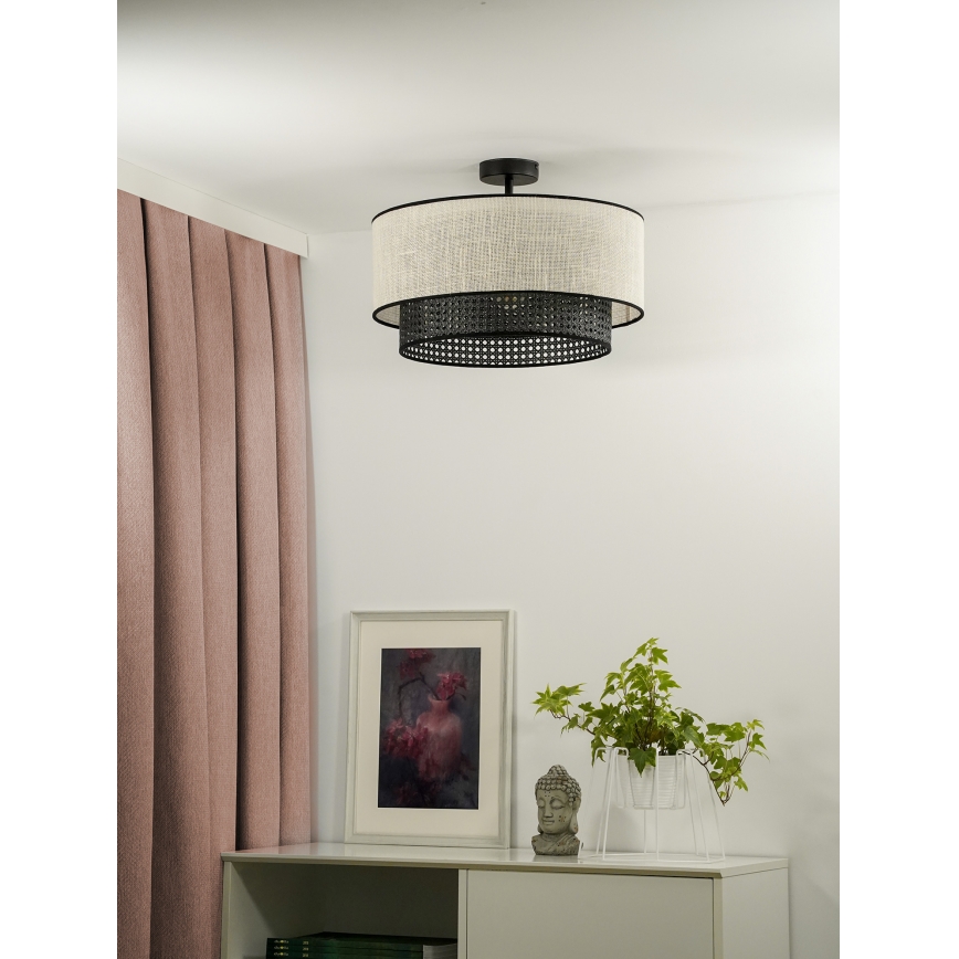 Duolla - Kiinteä kattokruunu RATTAN YUTE 1xE27/15W/230V halkaisija 45 cm kerma/musta