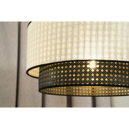 Duolla - Kiinteä kattokruunu RATTAN YUTE 1xE27/15W/230V halkaisija 45 cm kerma/musta
