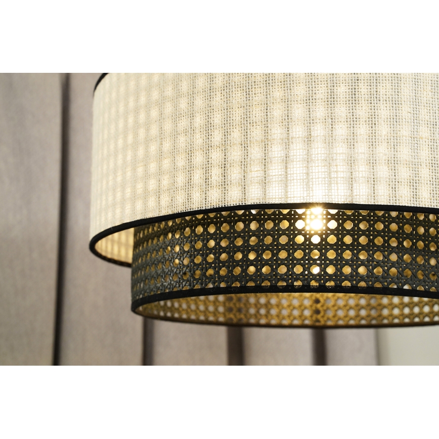Duolla - Kiinteä kattokruunu RATTAN YUTE 1xE27/15W/230V halkaisija 45 cm kerma/musta