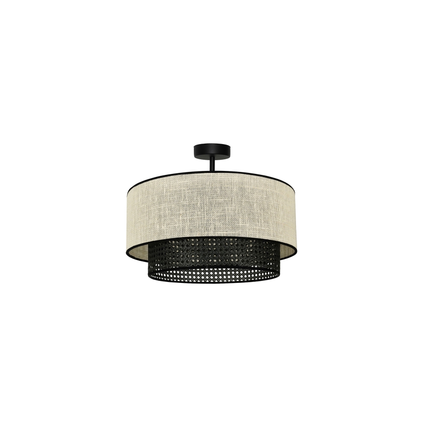 Duolla - Kiinteä kattokruunu RATTAN YUTE 1xE27/15W/230V halkaisija 45 cm kerma/musta