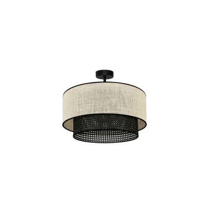 Duolla - Kiinteä kattokruunu RATTAN YUTE 1xE27/15W/230V halkaisija 45 cm kerma/musta
