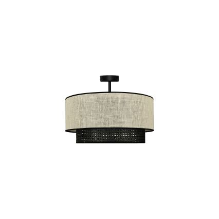 Duolla - Kiinteä kattokruunu RATTAN YUTE 1xE27/15W/230V halkaisija 45 cm kerma/musta