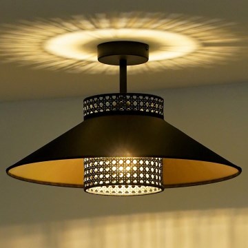 Duolla - Kiinteä kattokruunu RIO RATTAN 1xE27/15W/230V halkaisija 45 cm musta/kulta
