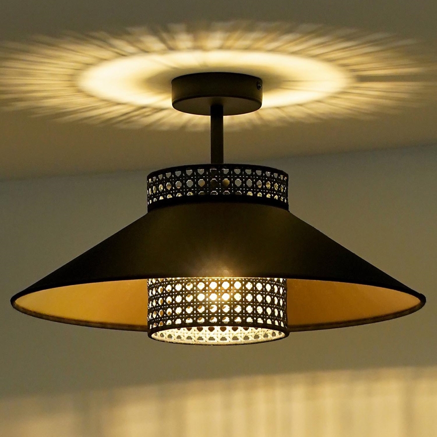 Duolla - Kiinteä kattokruunu RIO RATTAN 1xE27/15W/230V halkaisija 45 cm musta/kulta