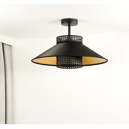 Duolla - Kiinteä kattokruunu RIO RATTAN 1xE27/15W/230V halkaisija 45 cm musta/kulta