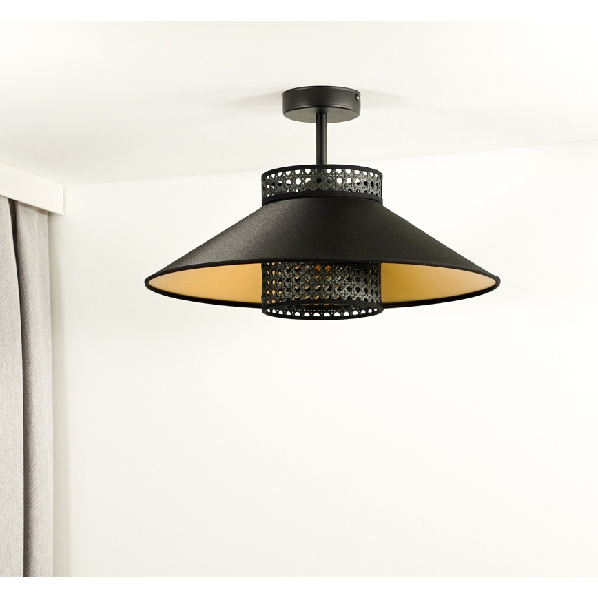 Duolla - Kiinteä kattokruunu RIO RATTAN 1xE27/15W/230V halkaisija 45 cm musta/kulta