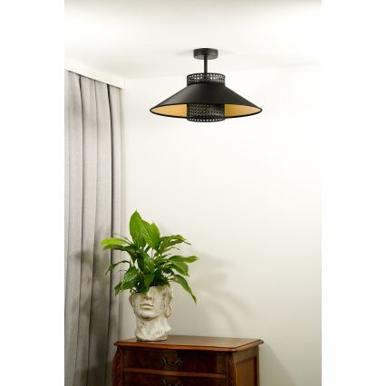 Duolla - Kiinteä kattokruunu RIO RATTAN 1xE27/15W/230V halkaisija 45 cm musta/kulta