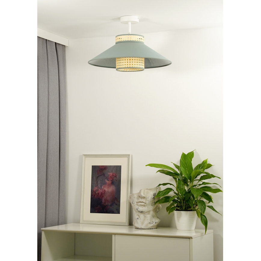 Duolla - Kiinteä kattokruunu RIO RATTAN 1xE27/15W/230V halkaisija 45 cm vihreä/rottinki