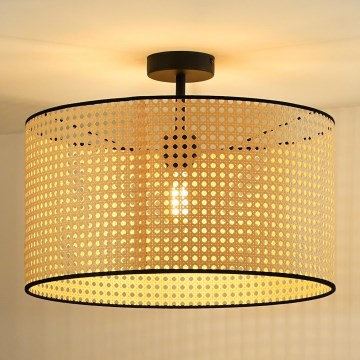 Duolla - Kiinteä kattokruunu ROLLER RATTAN 1xE27/15W/230V halkaisija 45 cm beige/musta