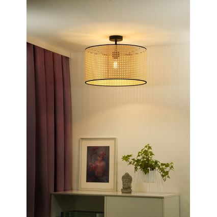 Duolla - Kiinteä kattokruunu ROLLER RATTAN 1xE27/15W/230V halkaisija 45 cm beige/musta