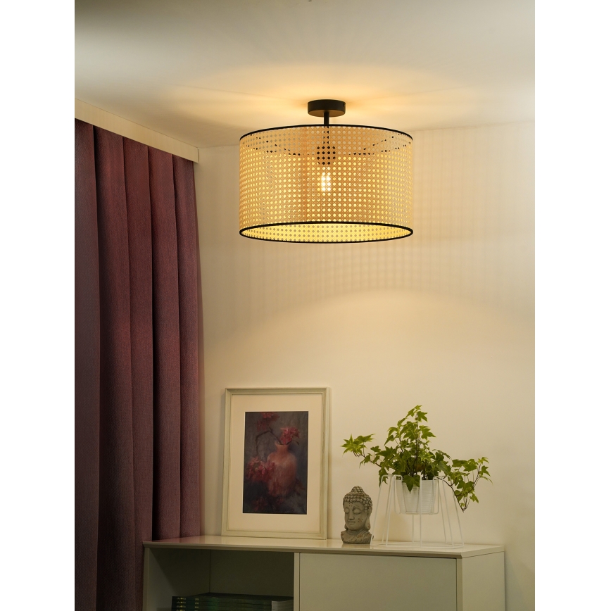 Duolla - Kiinteä kattokruunu ROLLER RATTAN 1xE27/15W/230V halkaisija 45 cm beige/musta