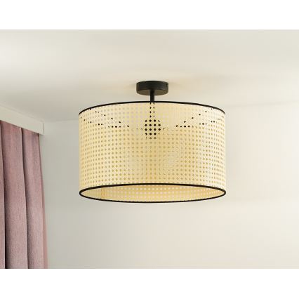 Duolla - Kiinteä kattokruunu ROLLER RATTAN 1xE27/15W/230V halkaisija 45 cm beige/musta