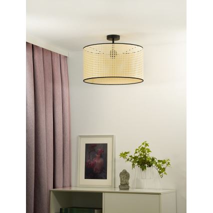 Duolla - Kiinteä kattokruunu ROLLER RATTAN 1xE27/15W/230V halkaisija 45 cm beige/musta