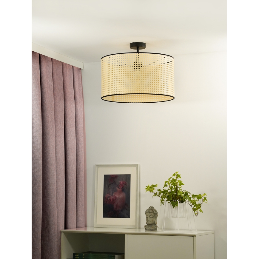 Duolla - Kiinteä kattokruunu ROLLER RATTAN 1xE27/15W/230V halkaisija 45 cm beige/musta