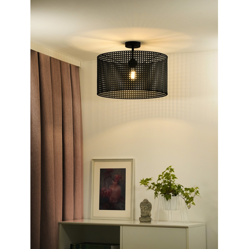 Duolla - Kiinteä kattokruunu ROLLER RATTAN 1xE27/15W/230V halkaisija 45 cm musta