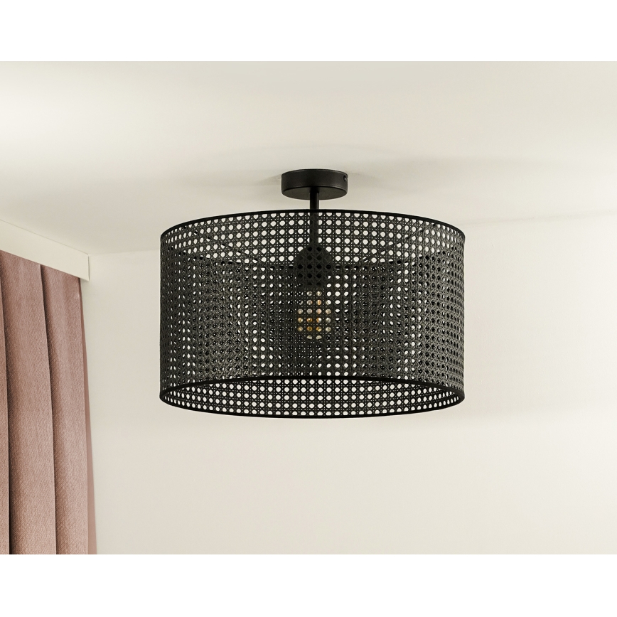 Duolla - Kiinteä kattokruunu ROLLER RATTAN 1xE27/15W/230V halkaisija 45 cm musta