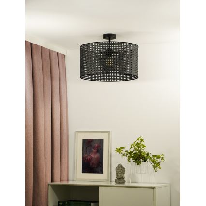 Duolla - Kiinteä kattokruunu ROLLER RATTAN 1xE27/15W/230V halkaisija 45 cm musta