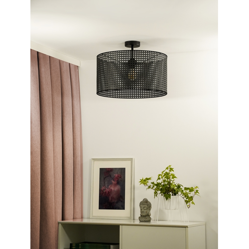 Duolla - Kiinteä kattokruunu ROLLER RATTAN 1xE27/15W/230V halkaisija 45 cm musta