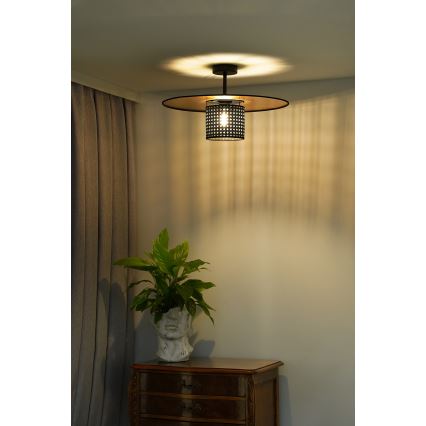 Duolla - Kiinteä kattokruunu TOKYO RATTAN 1xE27/15W/230V halkaisija 50 cm kulta/musta