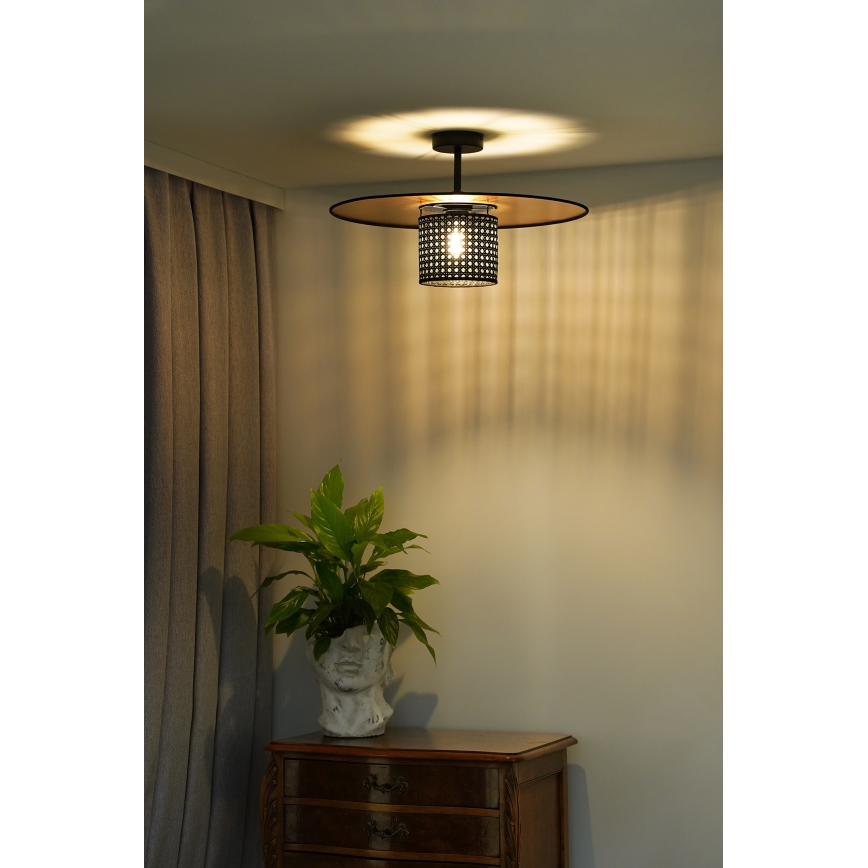Duolla - Kiinteä kattokruunu TOKYO RATTAN 1xE27/15W/230V halkaisija 50 cm kulta/musta