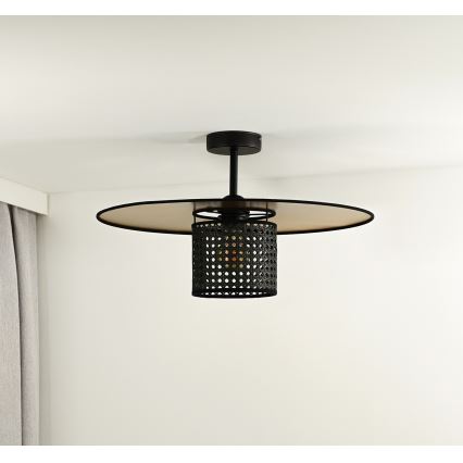 Duolla - Kiinteä kattokruunu TOKYO RATTAN 1xE27/15W/230V halkaisija 50 cm kulta/musta