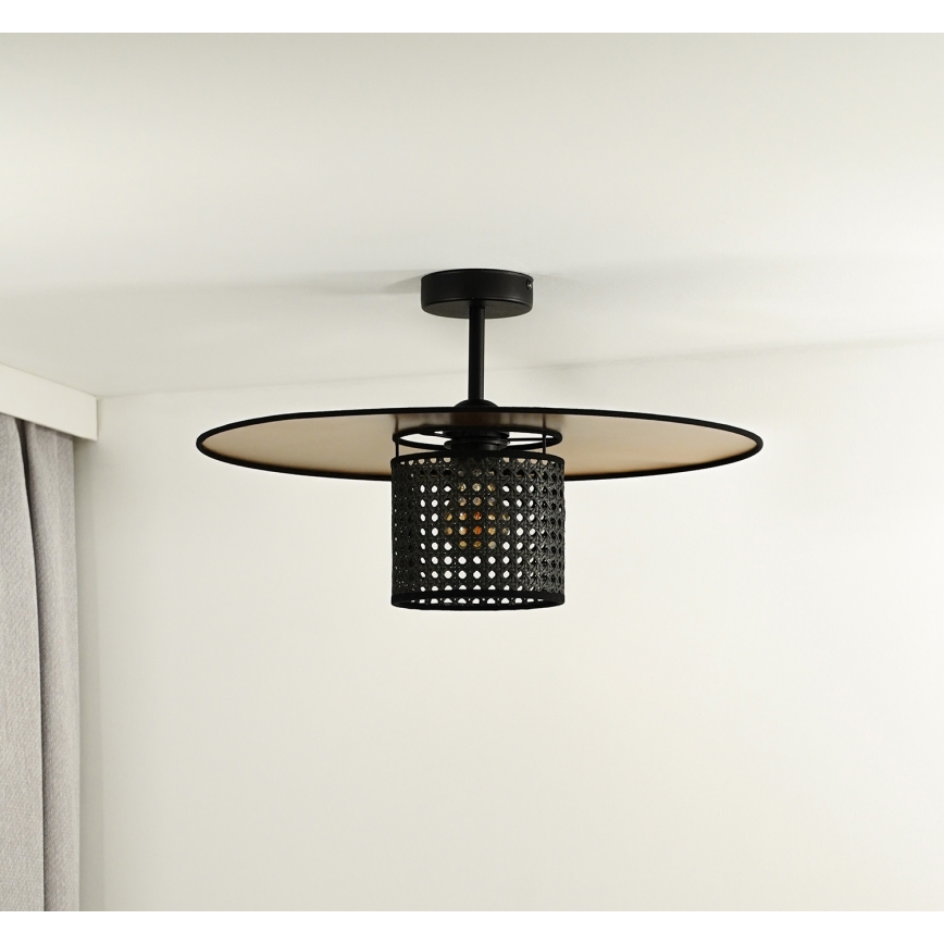 Duolla - Kiinteä kattokruunu TOKYO RATTAN 1xE27/15W/230V halkaisija 50 cm kulta/musta