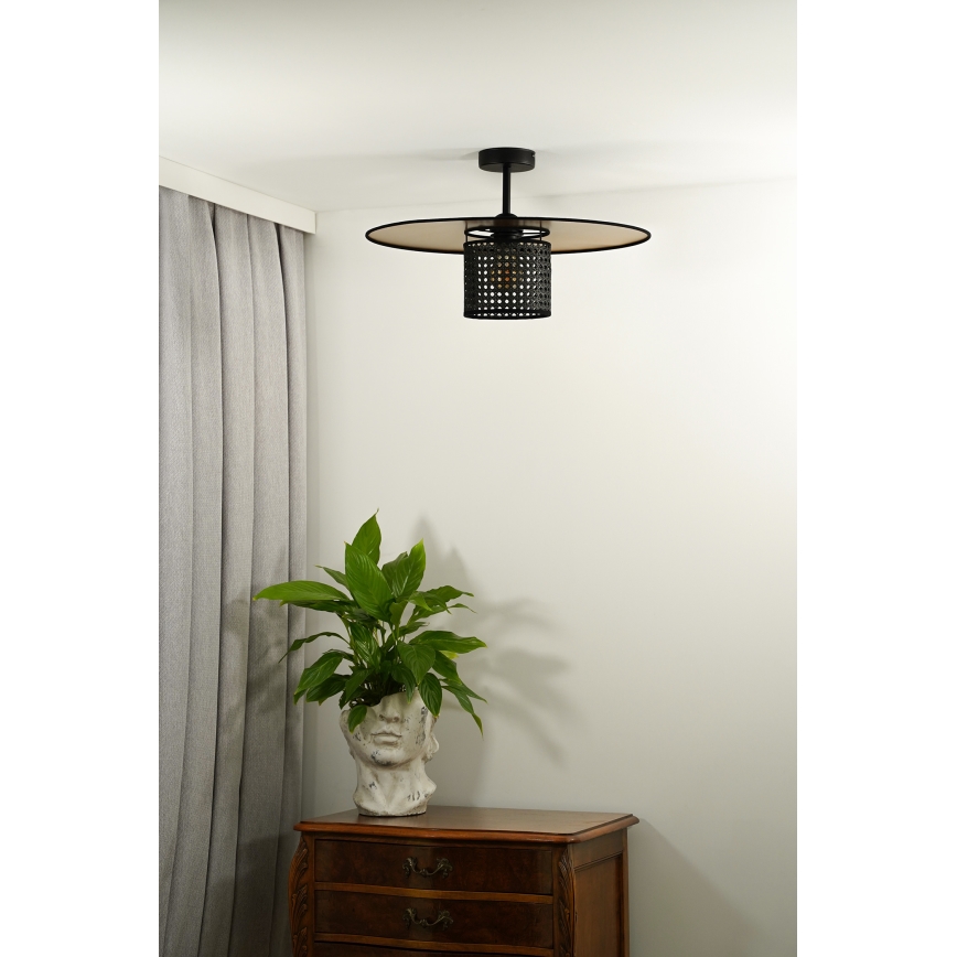 Duolla - Kiinteä kattokruunu TOKYO RATTAN 1xE27/15W/230V halkaisija 50 cm kulta/musta