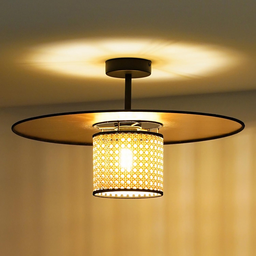 Duolla - Kiinteä kattokruunu TOKYO RATTAN 1xE27/15W/230V halkaisija 50 cm kulta/rottinki