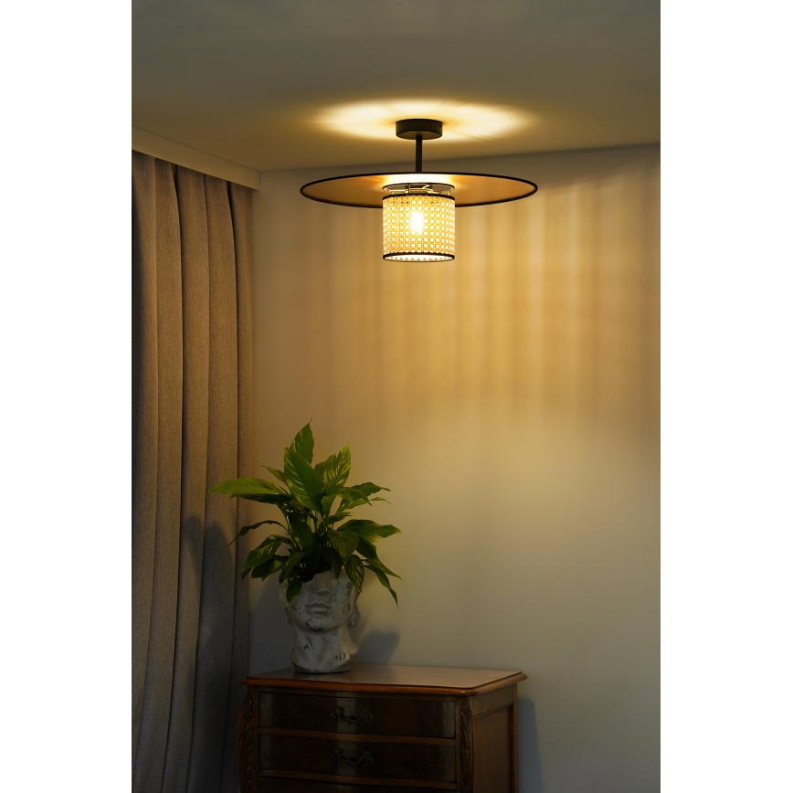 Duolla - Kiinteä kattokruunu TOKYO RATTAN 1xE27/15W/230V halkaisija 50 cm kulta/rottinki