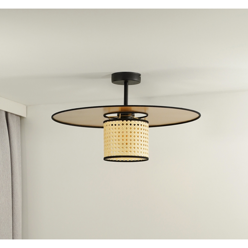 Duolla - Kiinteä kattokruunu TOKYO RATTAN 1xE27/15W/230V halkaisija 50 cm kulta/rottinki