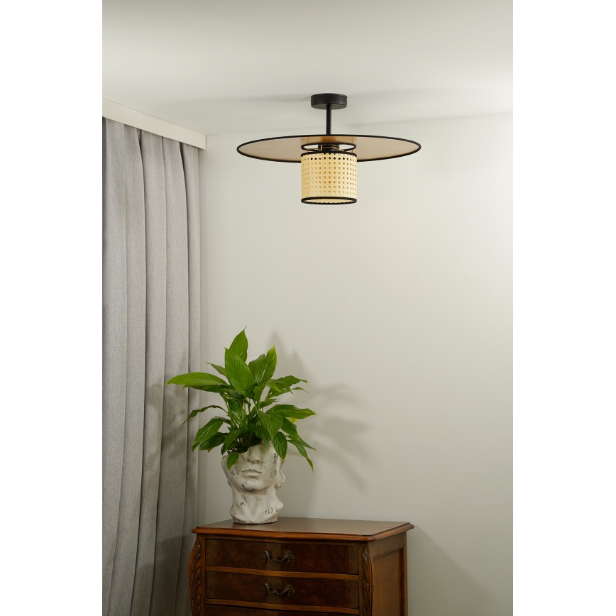 Duolla - Kiinteä kattokruunu TOKYO RATTAN 1xE27/15W/230V halkaisija 50 cm kulta/rottinki