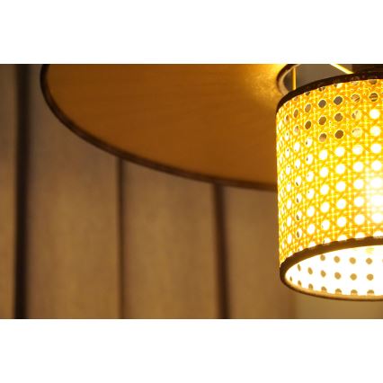 Duolla - Kiinteä kattokruunu TOKYO RATTAN 1xE27/15W/230V halkaisija 50 cm kulta/rottinki