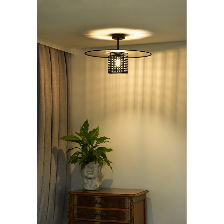 Duolla - Kiinteä kattokruunu TOKYO RATTAN 1xE27/15W/230V halkaisija 50 cm musta/hopea