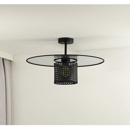 Duolla - Kiinteä kattokruunu TOKYO RATTAN 1xE27/15W/230V halkaisija 50 cm musta/hopea