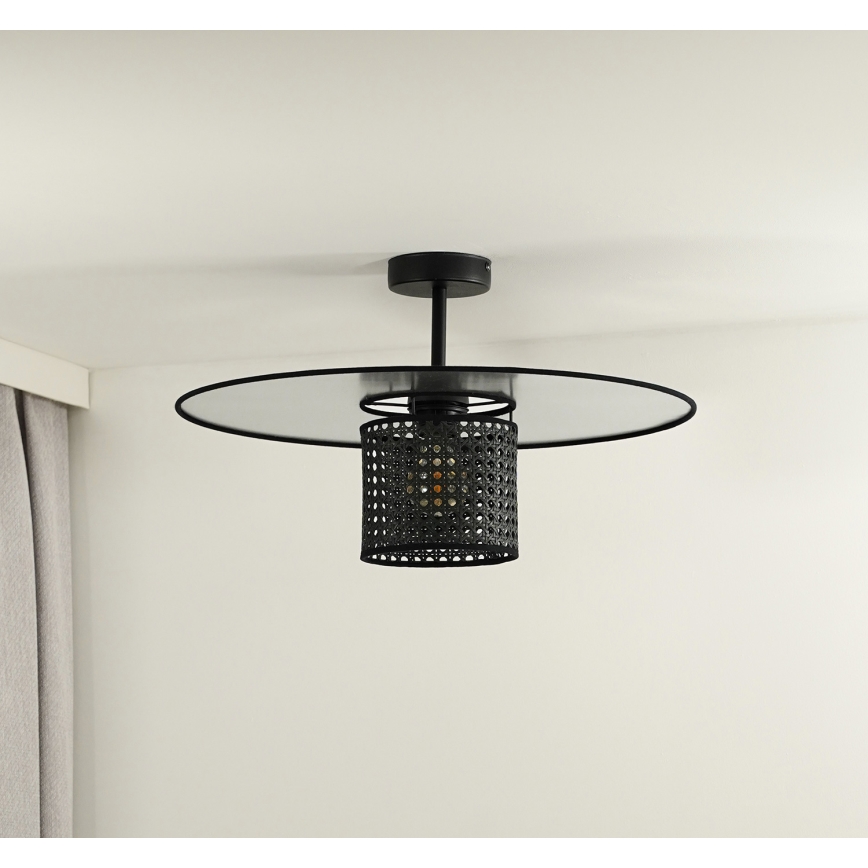 Duolla - Kiinteä kattokruunu TOKYO RATTAN 1xE27/15W/230V halkaisija 50 cm musta/hopea