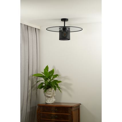 Duolla - Kiinteä kattokruunu TOKYO RATTAN 1xE27/15W/230V halkaisija 50 cm musta/hopea