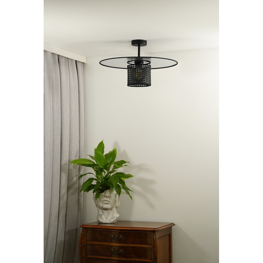 Duolla - Kiinteä kattokruunu TOKYO RATTAN 1xE27/15W/230V halkaisija 50 cm musta/hopea