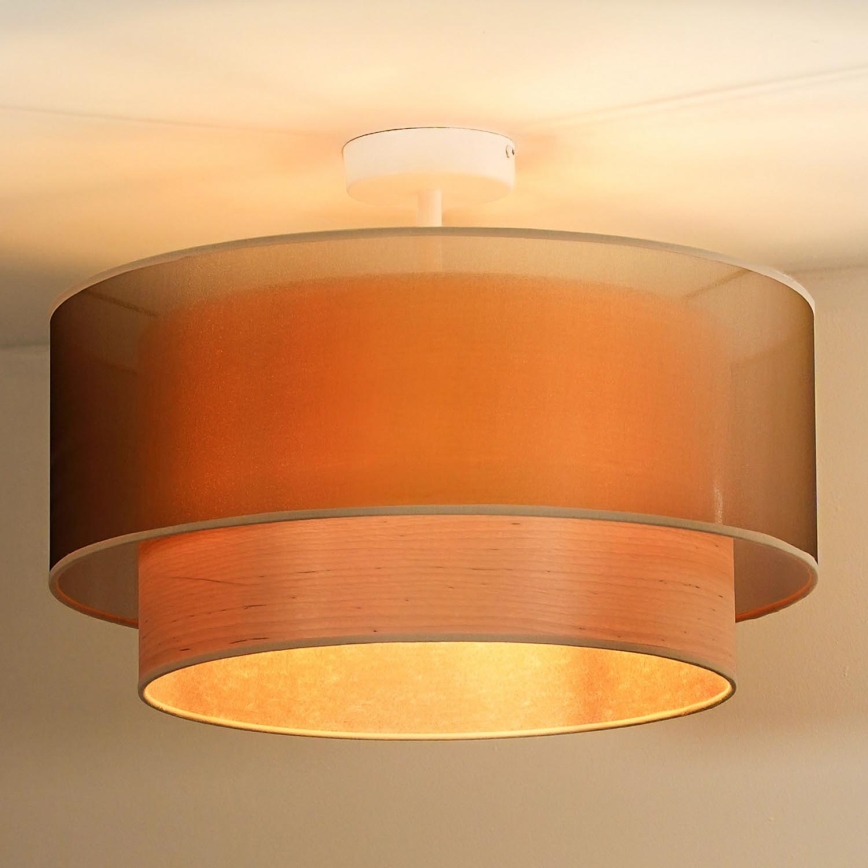 Duolla - Kiinteä kattokruunu WOOD BOHO 1xE27/15W/230V halkaisija 45 cm kupari/beige