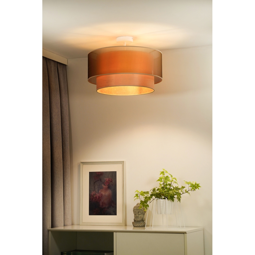 Duolla - Kiinteä kattokruunu WOOD BOHO 1xE27/15W/230V halkaisija 45 cm kupari/beige