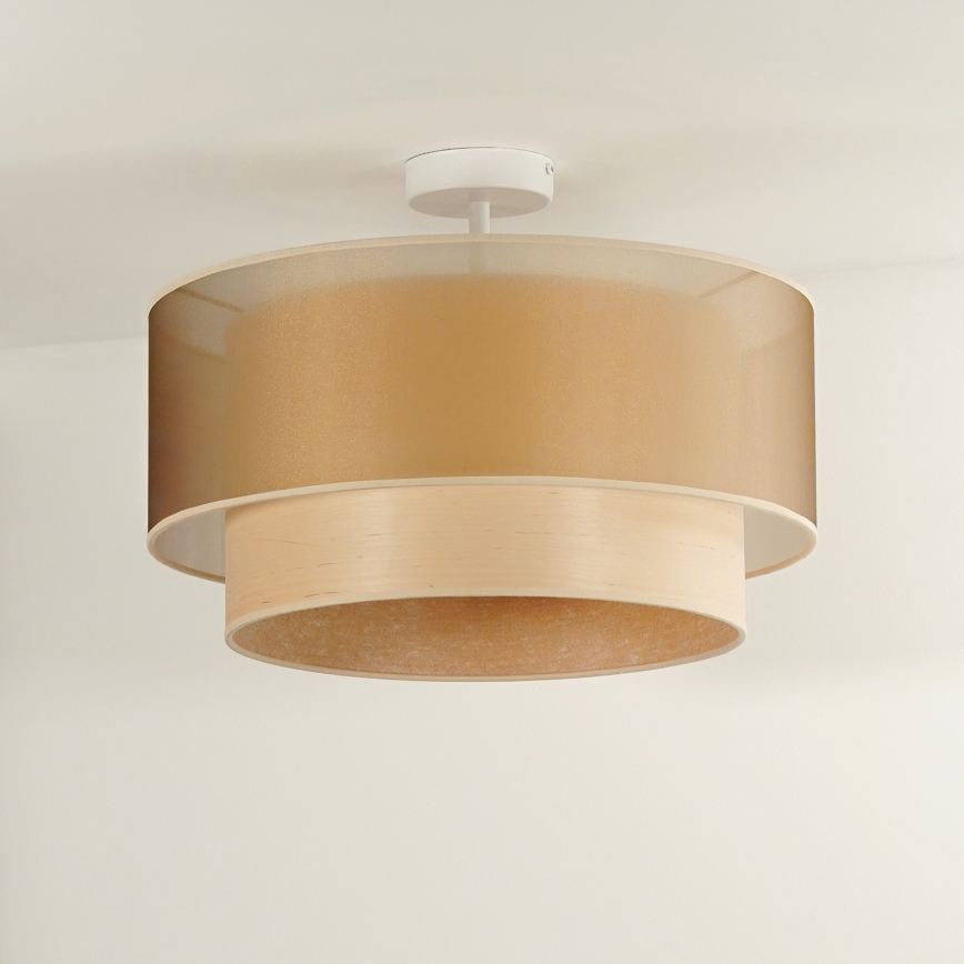 Duolla - Kiinteä kattokruunu WOOD BOHO 1xE27/15W/230V halkaisija 45 cm kupari/beige