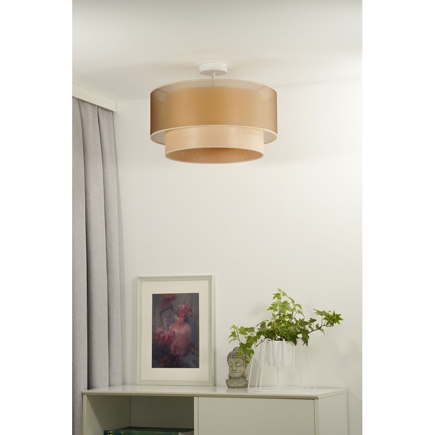 Duolla - Kiinteä kattokruunu WOOD BOHO 1xE27/15W/230V halkaisija 45 cm kupari/beige