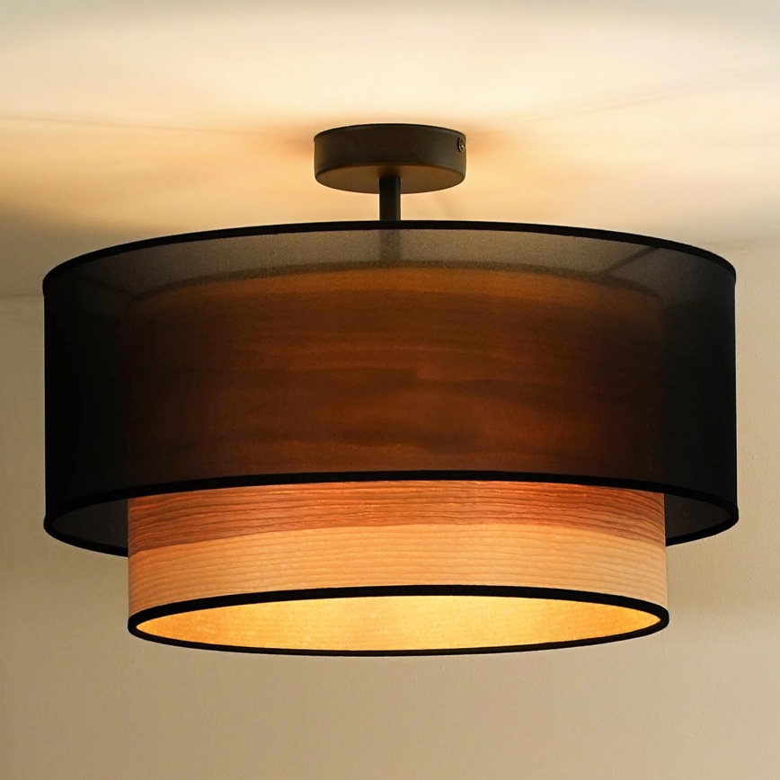 Duolla - Kiinteä kattokruunu WOOD BOHO 1xE27/15W/230V halkaisija 45 cm musta/beige