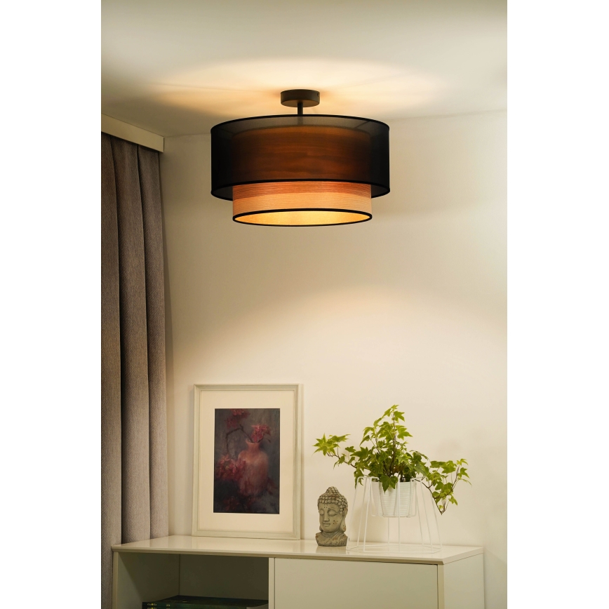 Duolla - Kiinteä kattokruunu WOOD BOHO 1xE27/15W/230V halkaisija 45 cm musta/beige