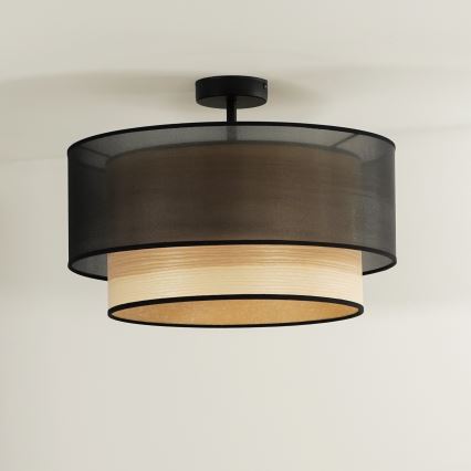 Duolla - Kiinteä kattokruunu WOOD BOHO 1xE27/15W/230V halkaisija 45 cm musta/beige