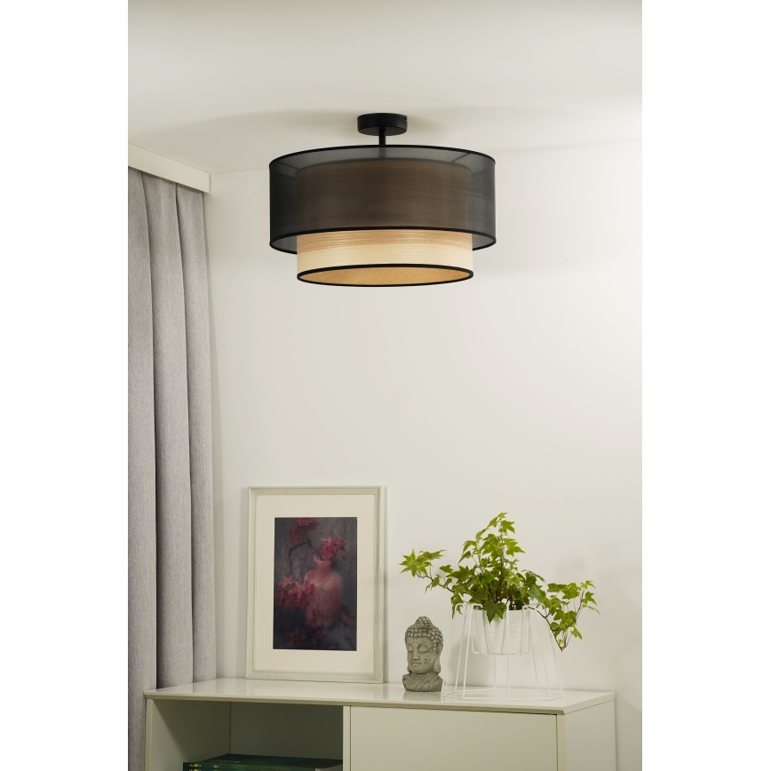 Duolla - Kiinteä kattokruunu WOOD BOHO 1xE27/15W/230V halkaisija 45 cm musta/beige