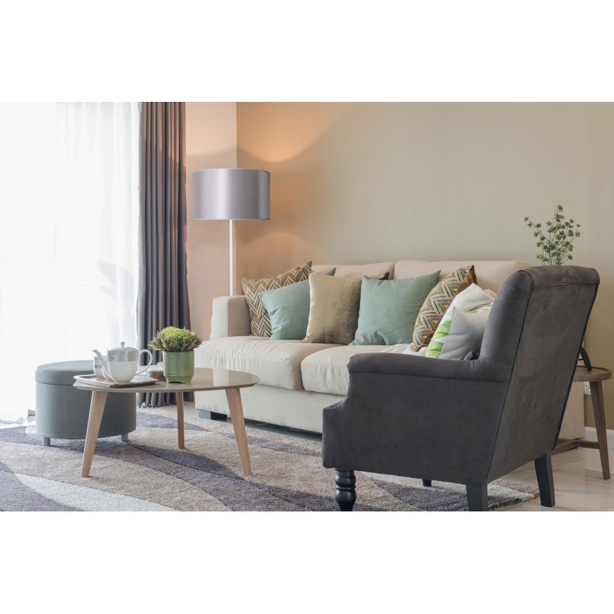 Duolla - Lattialamppu CANNES 1xE27/15W/230V halkaisija 45 cm hopea/valkoinen