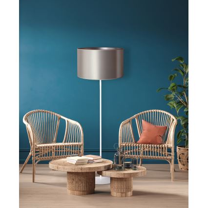 Duolla - Lattialamppu CANNES 1xE27/15W/230V halkaisija 45 cm hopea/valkoinen