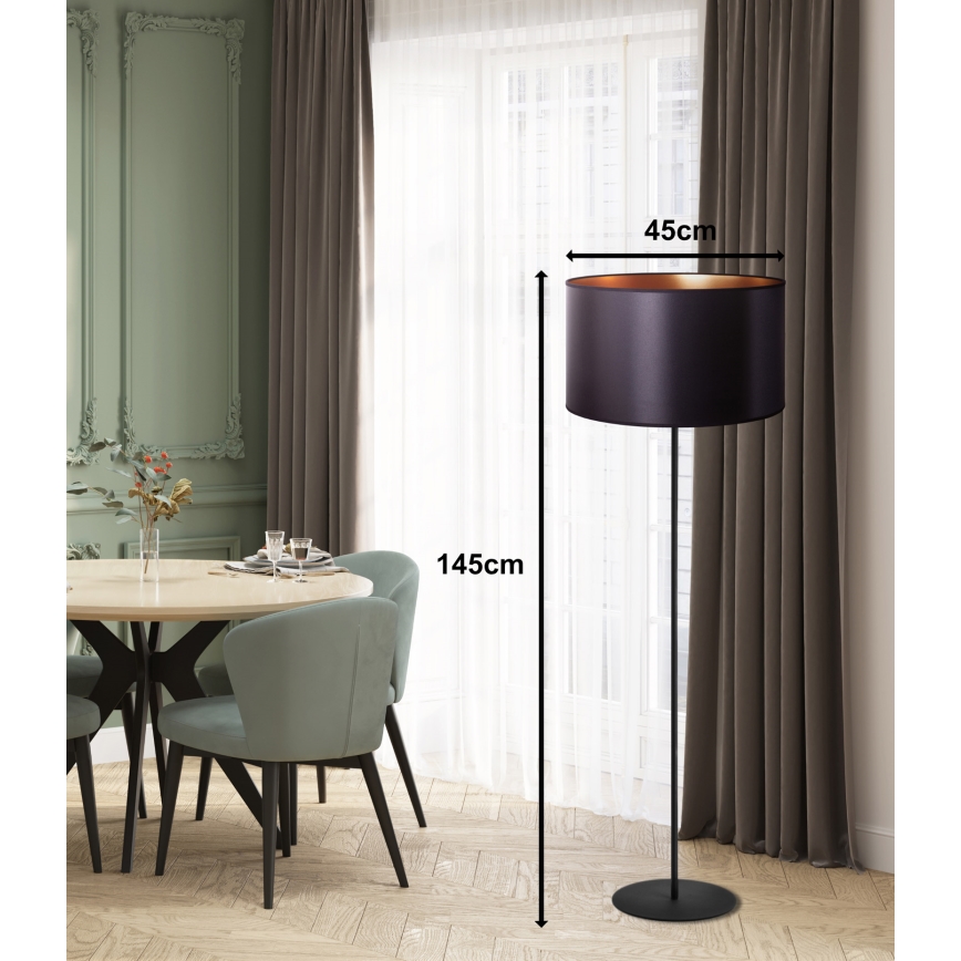 Duolla - Lattialamppu CANNES 1xE27/15W/230V halkaisija 45 cm musta/kupari